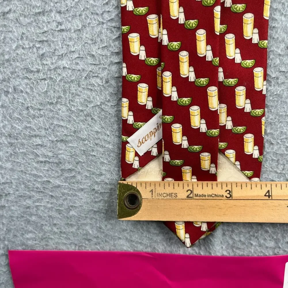 Scappino Silk Necktie Tequila Shot Salt Lime Print Red Tie